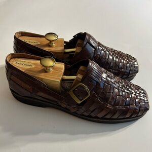 STACY ADAMS BROWN LEATHER WOVEN CLOSED TOE MEN’S SANDALS BUCKLE ACCENT SIZE 12